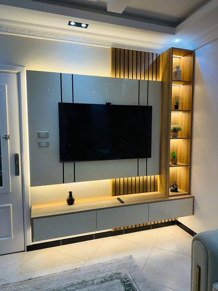 TV unit with wall shelving by VS Furnitures Indore